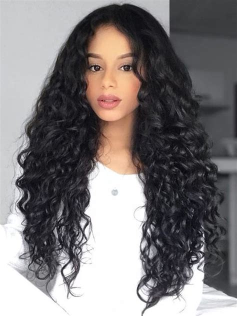 Black Lace Front Long Curly 100 Human Hair Wigs New Design Long Wigs
