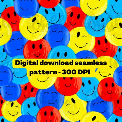 Happy Face Seamless Pattern Smiley Face Seamless Pattern Etsy