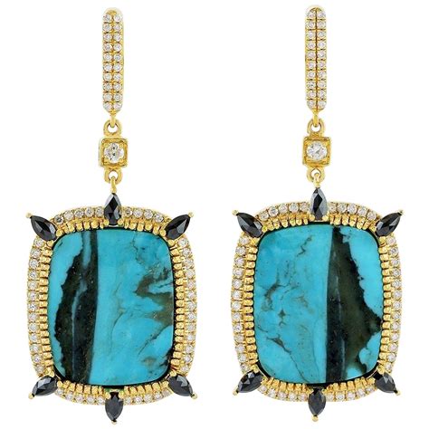 Turquoise Diamond 18 Karat Gold Earrings For Sale At 1stDibs
