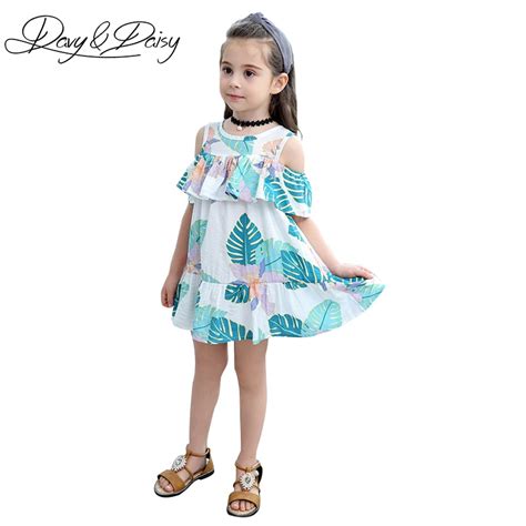 Davydaisy 2018 New Summer Cute Girls Dress Princess Off Shoulder Print Kids Dresses For Girls