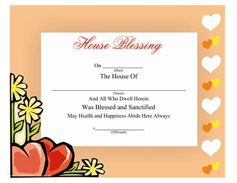 House Blessing Certificate Template Orange Download Printable Pdf