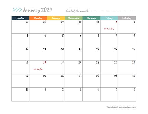 All calendars print in landscape mode (vs. 2021 Monthly Word Calendar in Colorful Design - Free Printable Templates