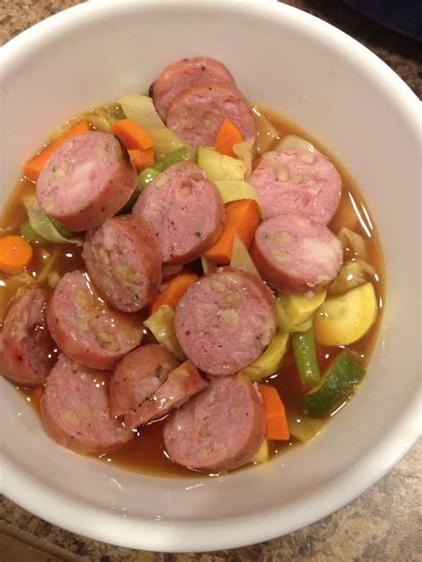 I was walking around the grocery store last week, perusing the meat department when i came across one of our favorite sausages and to my. Cooked Chef Bruce Aidells Chicken & Apple smoked chicken sausage in Range Mate for 2 minutes and ...