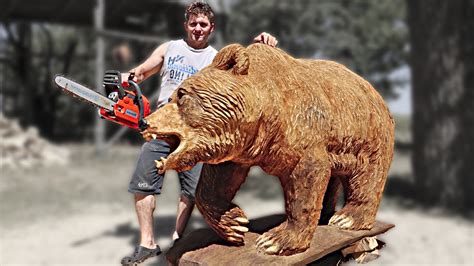 Real Size Wooden Bear Amazing Chainsaw Wood Carving ภาพ แกะ สลัก