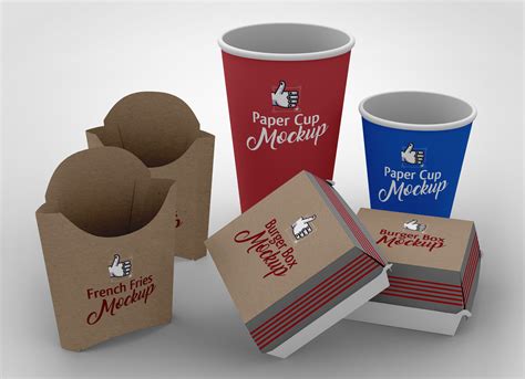 french fries burger paper cup packaging mockup psd scene good mockups