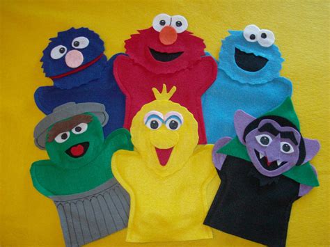 Sesame Street Felt Puppets Elmo Cookie Grover Big Bird Oscar And