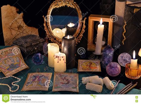 Divination Rite With Candles The Tarot Cards Mirrow And