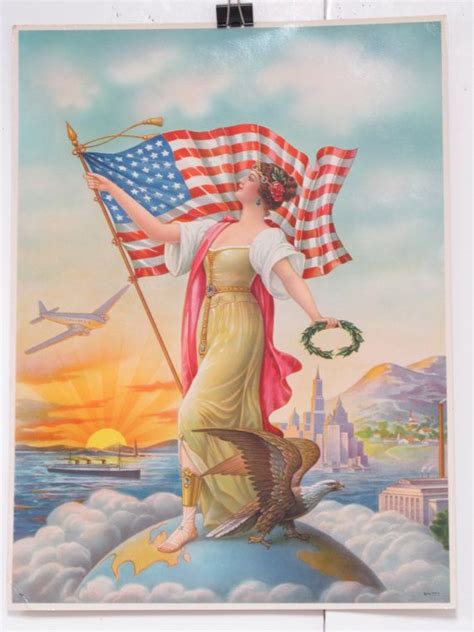 Original Vintage Lady Liberty And Her Flag Poster Vintage Ladies