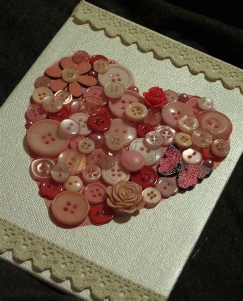 Heart Button Art Canvas By Kathrynbeingcrafty On Etsy Heart Button