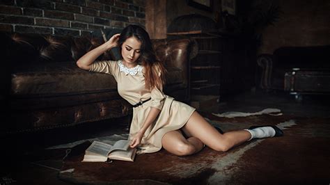 women brunette legs women indoors thighs model on the floor georgy chernyadyev dress