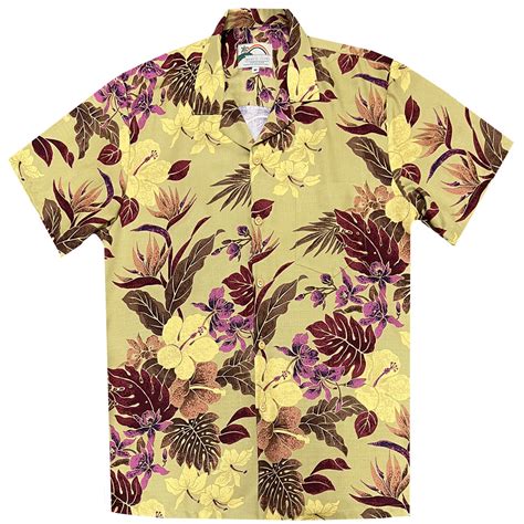 Men S Paradise Found Aloha Short Sleeve Hawaiian Camp Shirt Hilo Gold