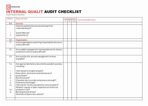 Free Internal Audit Checklist Template Printable Templates
