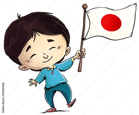 Niño Con Bandera De Japon Stock Illustration Adobe Stock