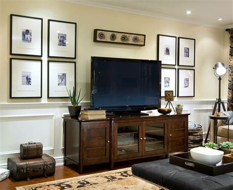 Tv In Gallery Wall Symmetrical Design Wall Decor Living Room Living