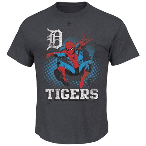 Detroit Tigers Majestic Marvel Spiderman T Shirt Charcoal