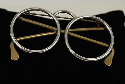 Sterling Silver Brass Folded Eyeglasses Spectacles Pin Brooch Ebay
