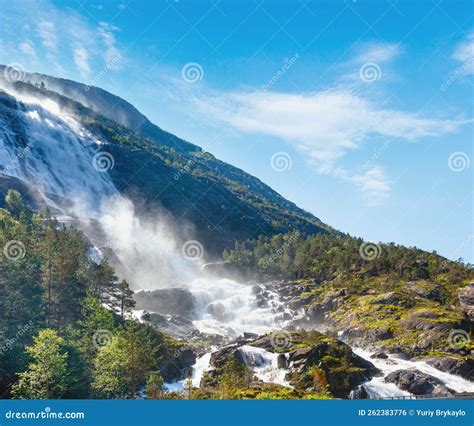 Summer Langfossen Waterfall Norway Stock Photo Image Of Outdoor Etne