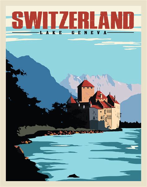 Switzerland Vintage Style Travel Posters Vintage Postcards Travel