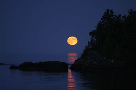 Moonrise Over Lake Superiors Artist Point In Grand Marais Minnesota