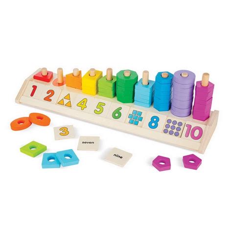 Melissa And Doug Counting Shape Stacker Wooden Educational Toy With 55