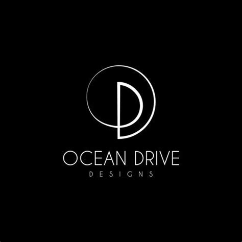 The Ocean Drive Designs Logo Is Shown In Black And White With An Oval