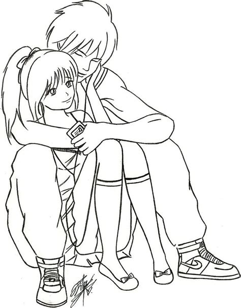 Anime Love Couple Hug Sketches Sketch Coloring Page