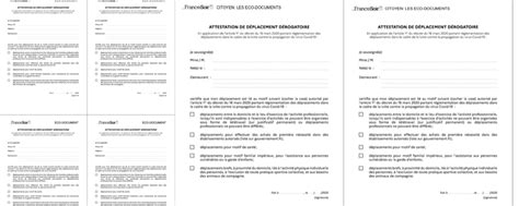 Une nouvelle attestation est téléchargeable en ligne et sur les smartphones. Attestation de déplacement en Eco-Document avec 2 ou 4 attestations par page A4