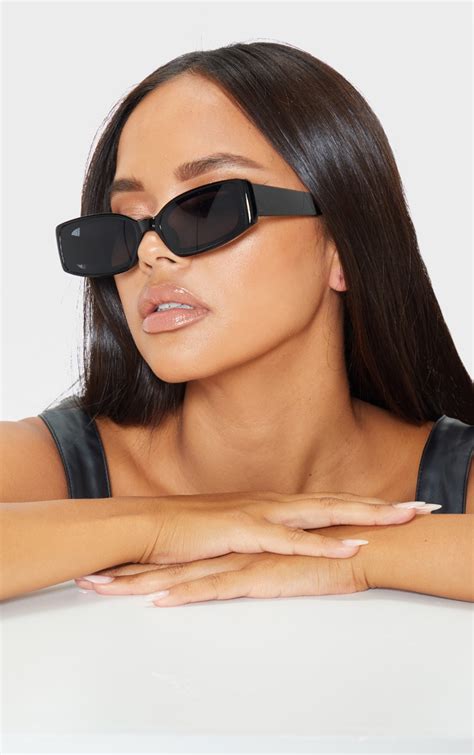 Black Rectangle Black Lens Sunglasses Prettylittlething Ca