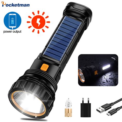 Solar Led Flashlight Usb Rechargeable Flashlight Lanterna Outdoor Long