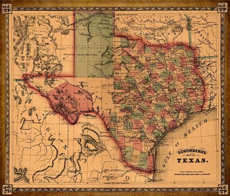 Texas Map Art Vintage Antique Map Of Texas By World Art Prints And