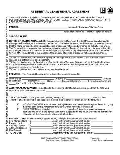 The california rental lease agreements are written documents used for creating a binding agreement in which a tenant agrees to pay rent in exchange for living or working in a rental property. Free Montana Association of Realtors Residential Lease Agreement - PDF - eForms