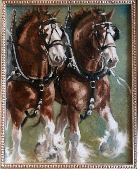 Clydesdale Team Draft Horses Original Oil Painting By Canadian Artist