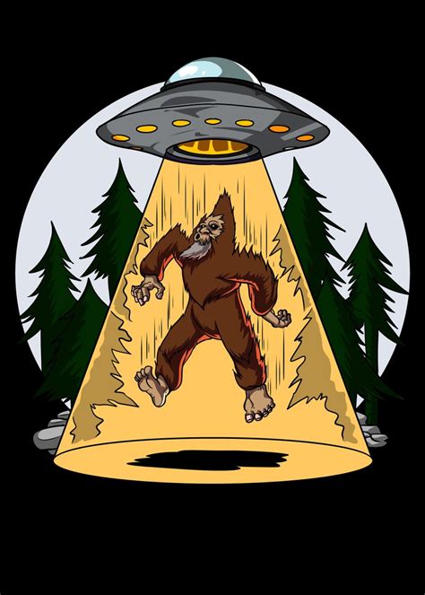 Bigfoot Alien Abduction Poster Picture Metal Print Paint By