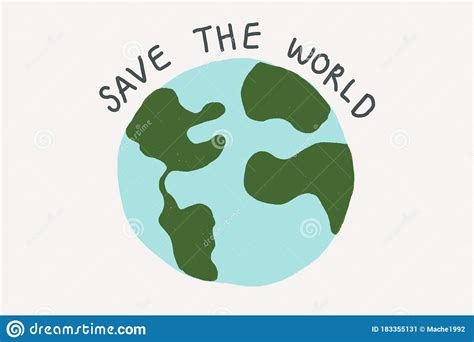 Save The World Text With Earth Illustration Background Logo Stock