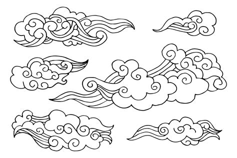 Collection Of Black Clouds In Chinese Style Vector Illustration