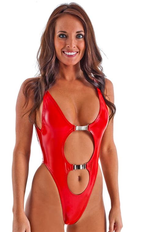 One Piece Keyhole Rio Bikini In Stretch Gloss Red Vinyl Skinzwear Com