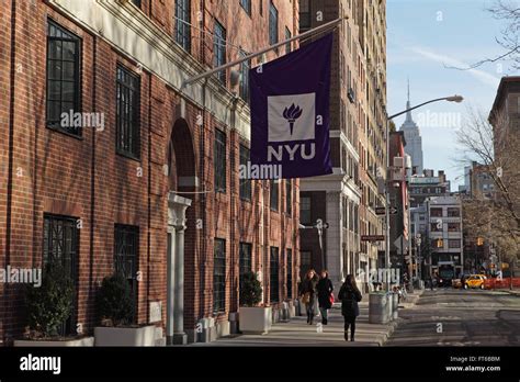 New York University Buildings With The Purple Nyu Logo Flag Hanging