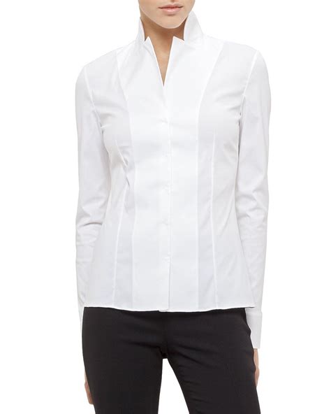 akris long sleeve notched collar poplin blouse white shirts women ladies blouse designs