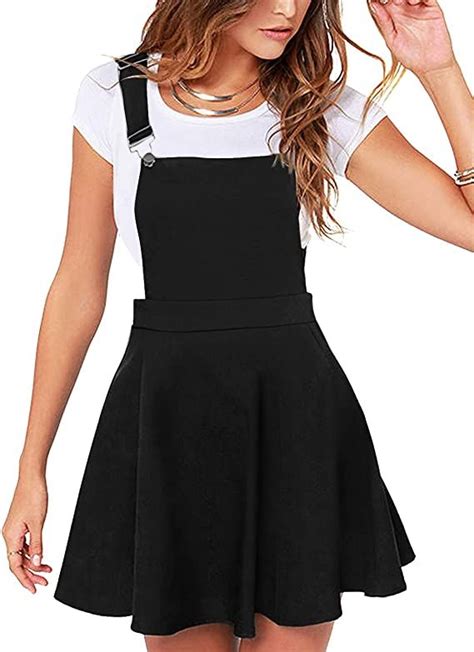 Yoins Womens Casual Suspender Skirts Basic High Waist Flared Solid