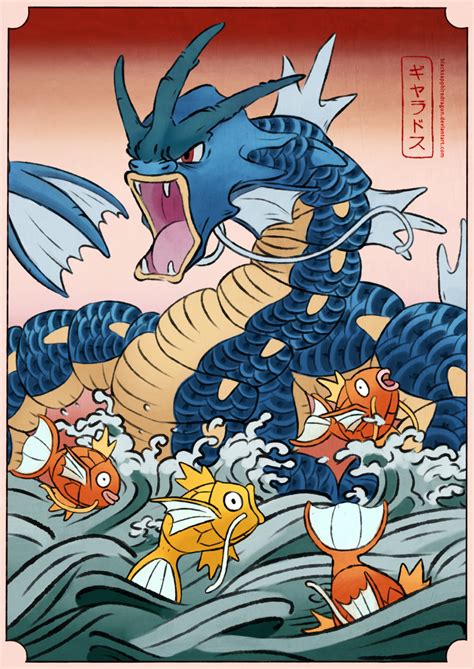 Gyarados And Magikarp Woodblock By Blacksapphiredragon On Deviantart