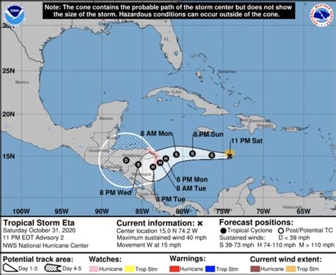 Tropical Storm Eta Forms In Caribbean Hurricane Watch Issued For