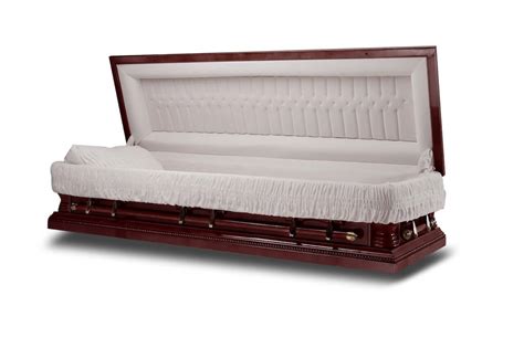 Peace Full Couch Wooden Casket Cherry Color With Ivory Velvet
