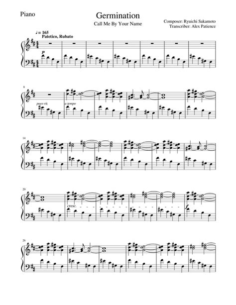 Call Me By Your Name Soundtrack Germination Piano Sheet Music