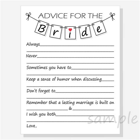 Advice For The Bride To Be Free Printable Printable Form Templates And Letter