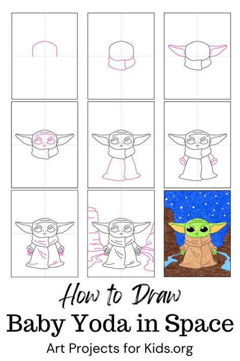 Inside Youll Find An Easy Step By Step How To Draw Baby Yoda In Space