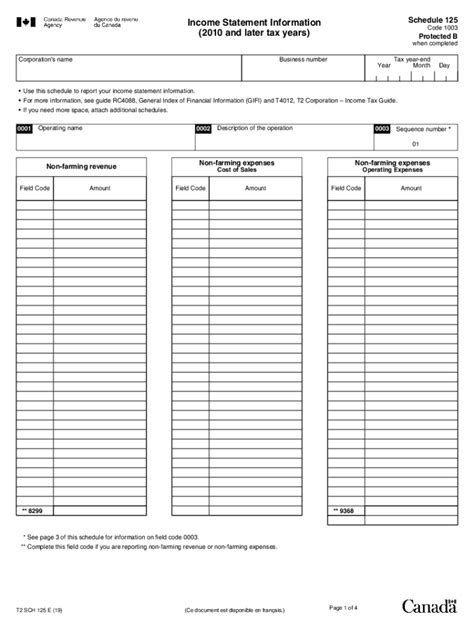2019 2023 Form Canada T2 Sch 125 Efill Online Printable Fillable