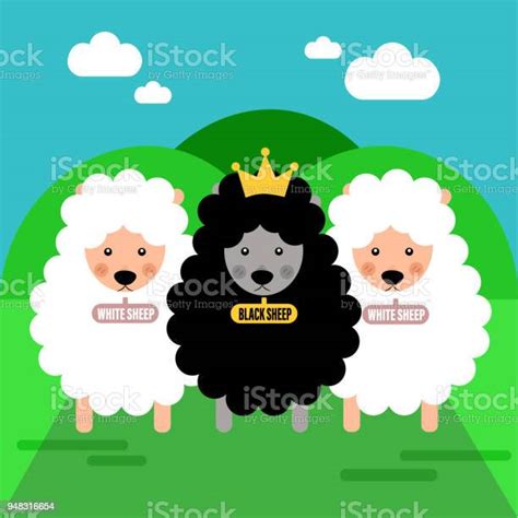 Domba Hitam Dengan Ilustrasi Vektor Kartun Domba Dan Domba Putih