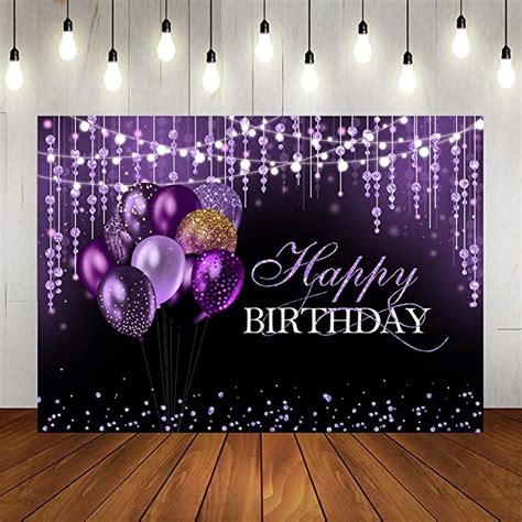 Amazon Com Lofaris Black And Purple Birthday Backdrop For Women Girls Gold Balloon Bady