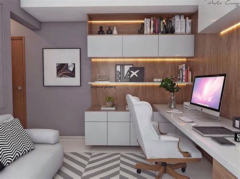 Home Office Muito Elegante E Funcional Contrastando Tons Claros Com O