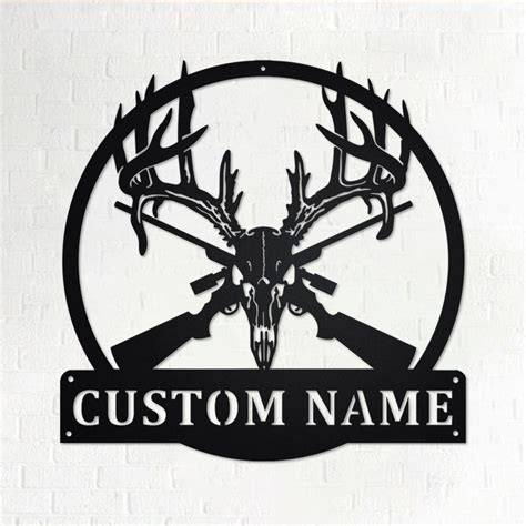 Custom Deer Skull Hunting Metal Wall Art Personalized Deer Hunter Name